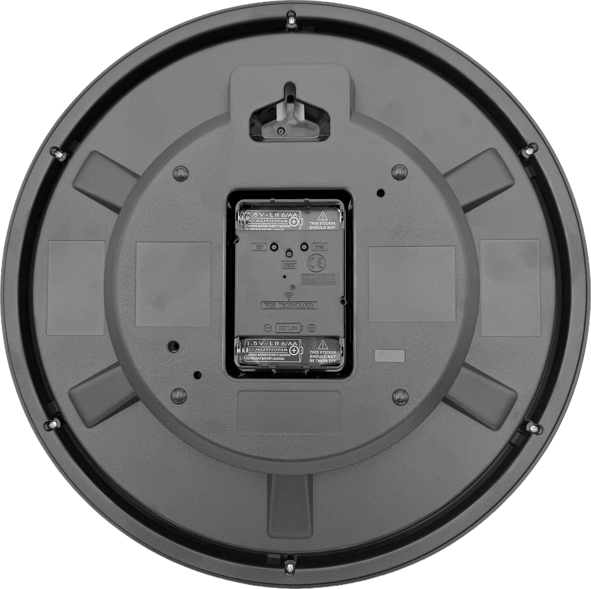 12” Stand-Alone Economical Wi-Fi Battery-AA Round Surface Clock (Black Plastic, Dial 04) - Image 2