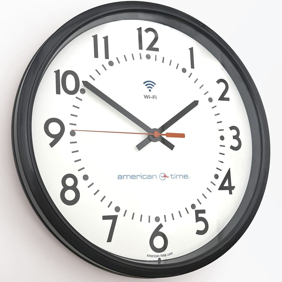 12” Stand-Alone Economical Wi-Fi Battery-AA Round Surface Clock (Black Plastic, Dial 04) - Image 3