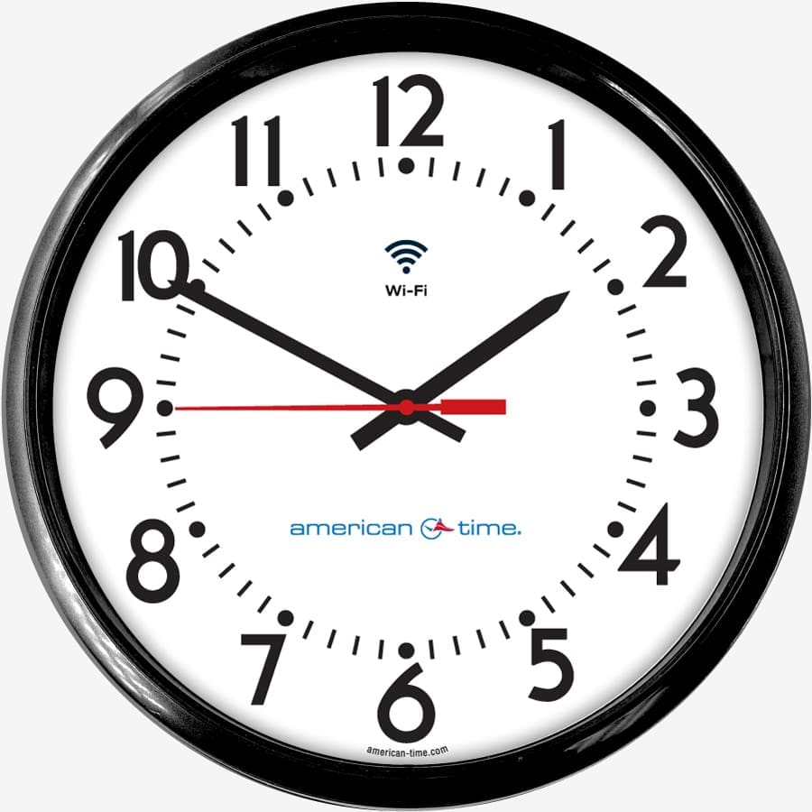 12” Stand-Alone Economical Wi-Fi Battery-AA Round Surface Clock (Black Plastic, Dial 04)